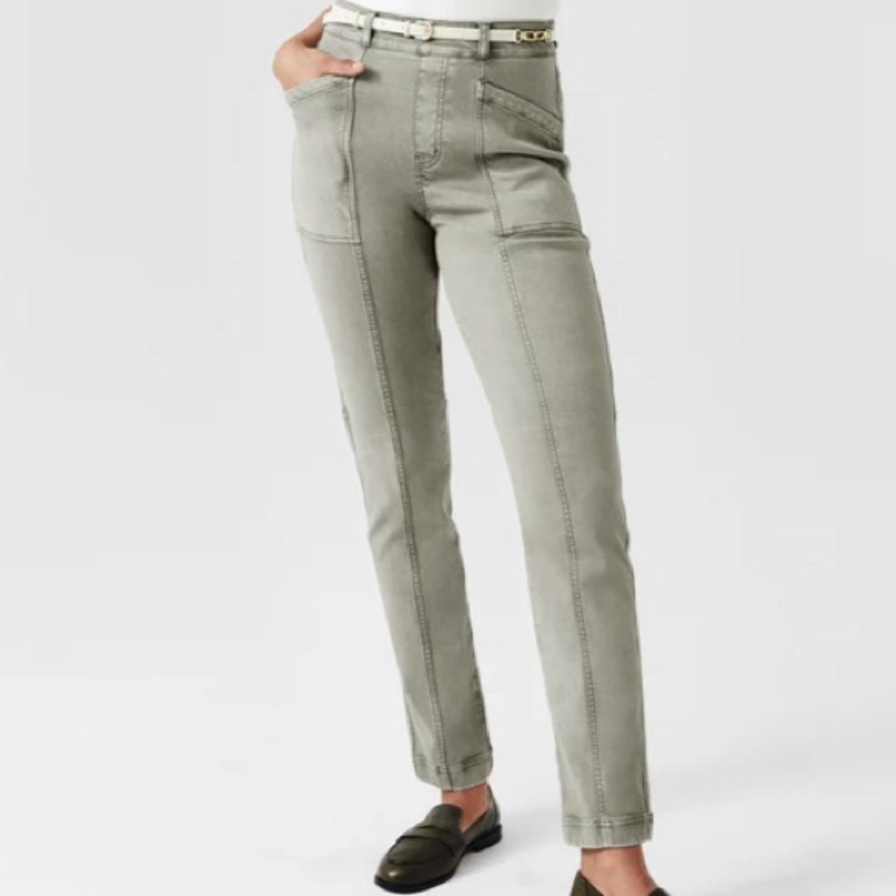 SPANX Stretch Twill Straight Leg Pant Olive Oil Sz Large Petite